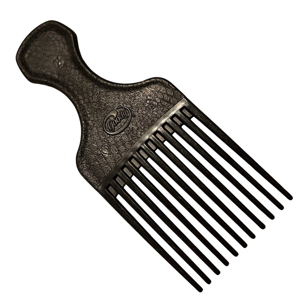 Vintage Goody Large black Lift Hair Pick Faux Croc‎ Snake Skin Leather 80s